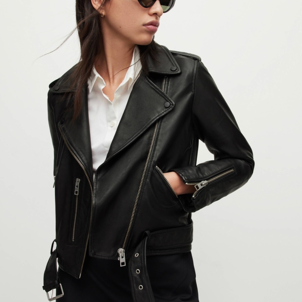 All Saints Balfern Leather Biker Jacket - Black Sz 6